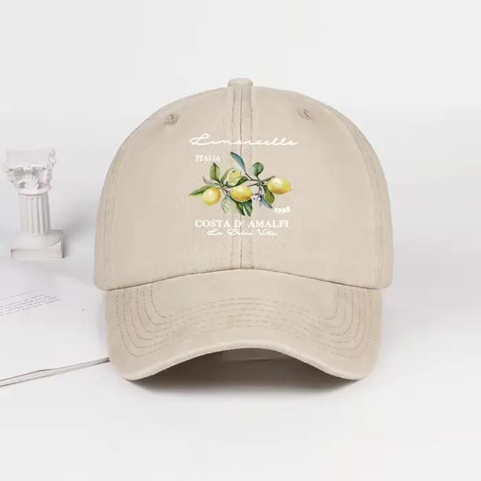 Casquette de baseball unisexe réglable imprimée citron « Limoncello Costa D'Amalfi », style italien,