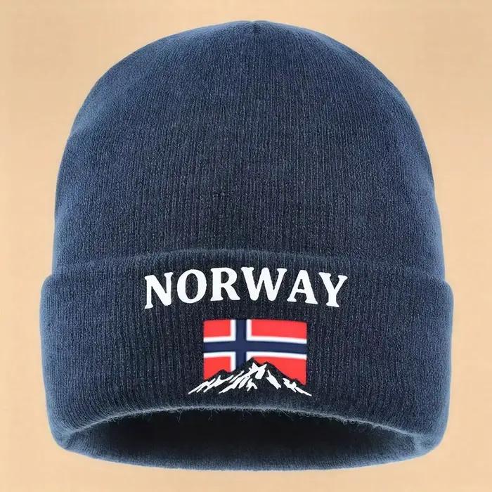 Bonnet en tricot doublé avec broderie «Norway», chapeau de camionneur Vintage pour jeunes couples, S