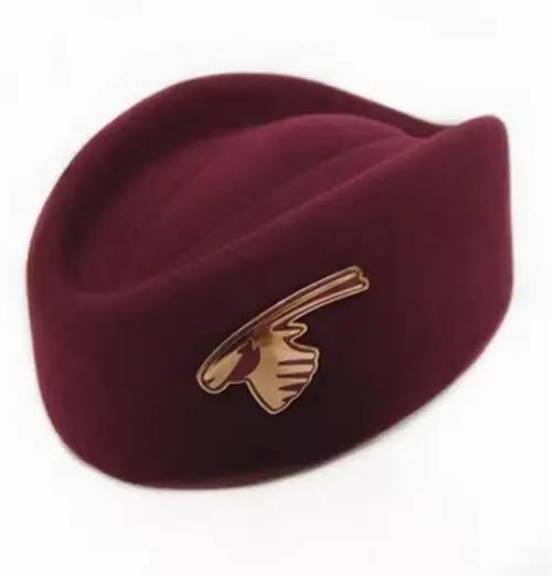 Chapeau d'hôtesse de l'air du Qatar pour femme, chapeau en laine, travail