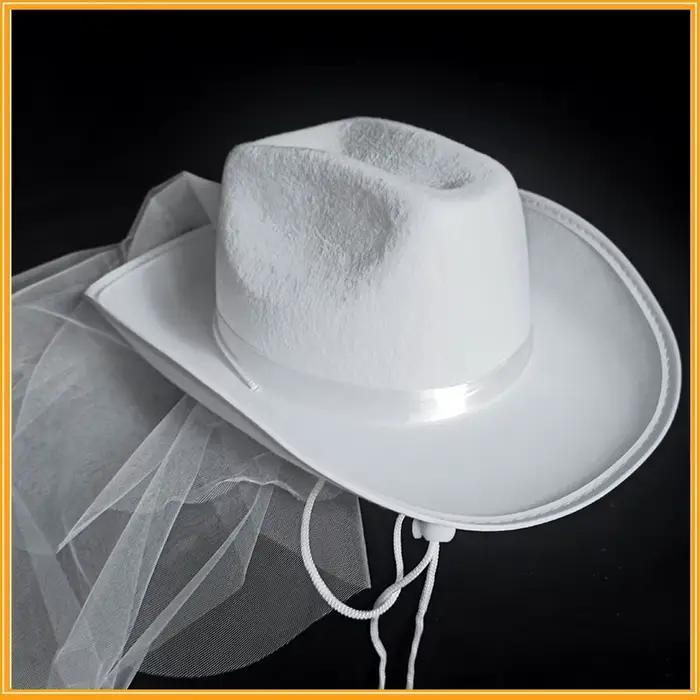 Chapeau de cowboy de mariée brodé de diamants blancs avec fil, chapeaux de cow-girl pour femmes, cas