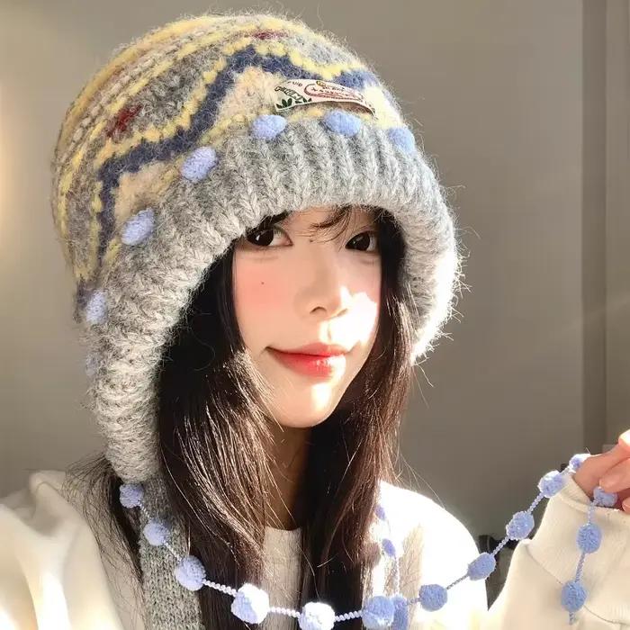 Cagoule tricotée en Jacquard de Style féerique classique pour femmes, chapeaux chauds et polyvalents