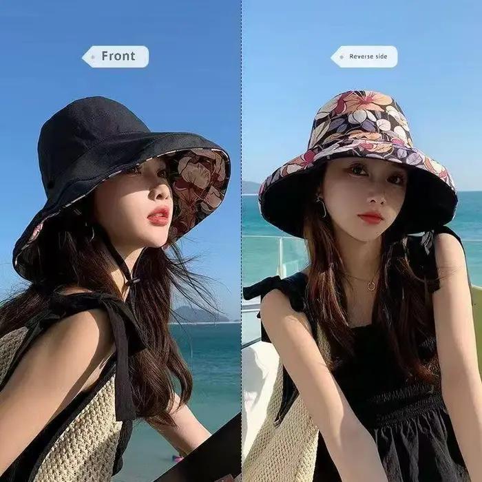 Chapeau bob double face pour femme, style vacances, imprimé floral, à large bord, chapeau de pêcheur