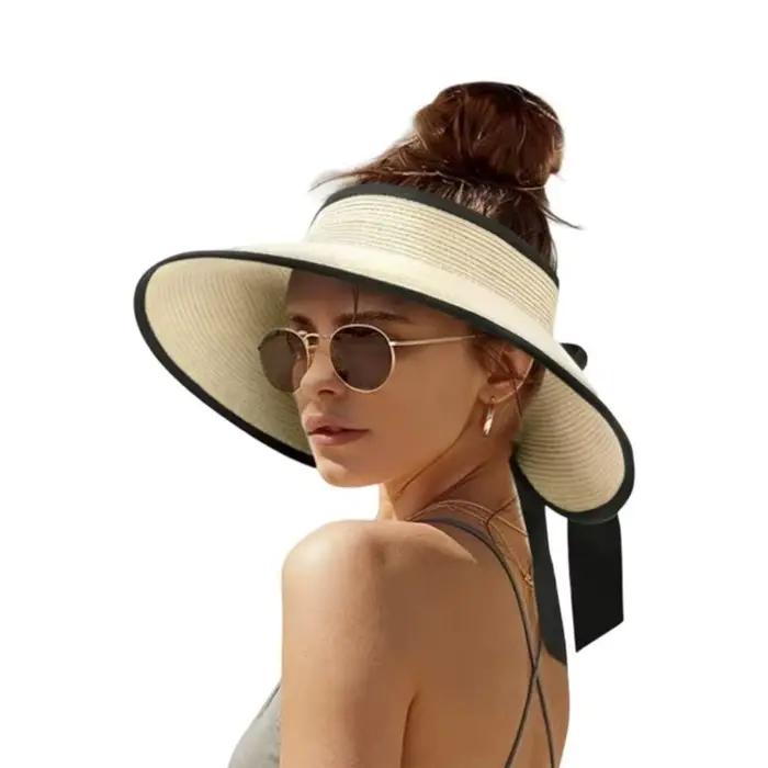 Chapeau soleil respirant avec nœud papillon 39BB, à grands bords, pour femmes filles, vacances