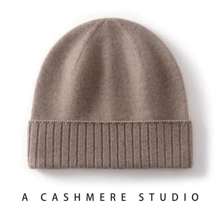 Chapeau tricoté en cachemire 100% unisexe, casquette chaude et décontractée, couleur unie, doux pour