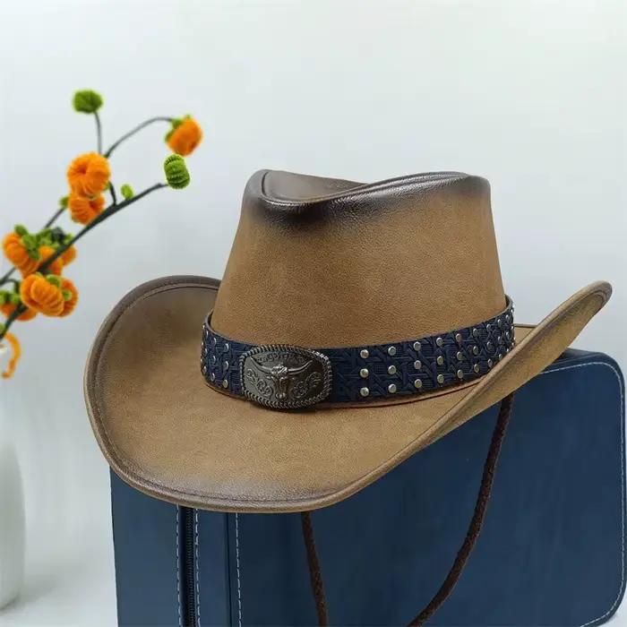 36 Stlye 100% cuir hommes Western Cowboy chapeau pour Gentleman papa Cowgirl Sombrero Hombre casquet