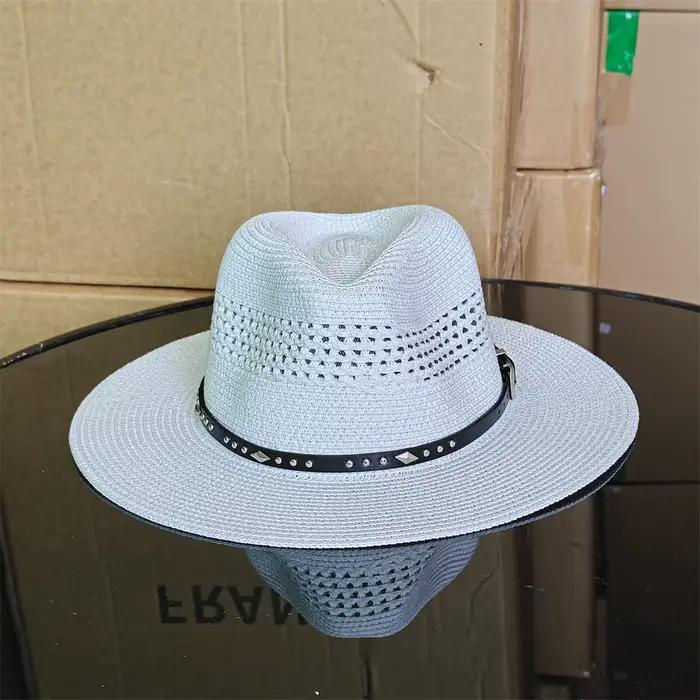 Chapeau de paille tressé vintage vieilli pour femme et homme, style Panama à large bord, idéal pour