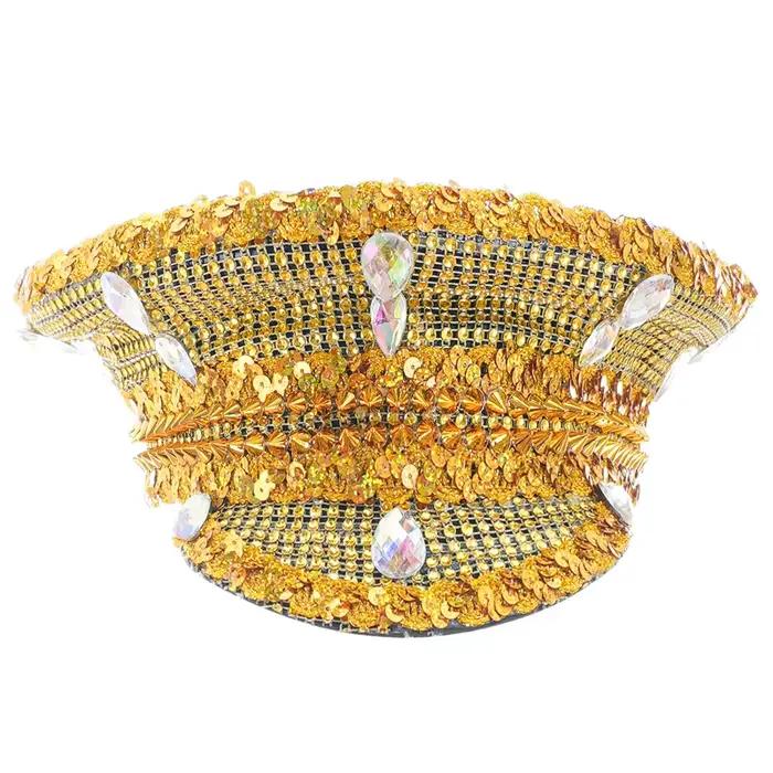 Chapeau de mariage en cuir argenté à paillettes et diamants, chapeau de capitaine pour Festival de m
