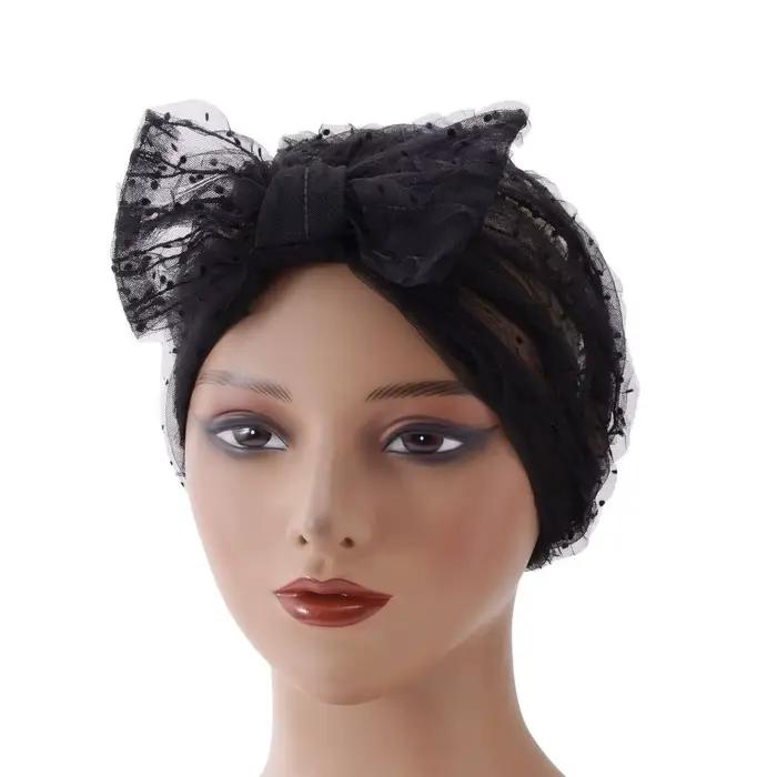 Bonnet en tissu respirant à pois en maille, avec dentelle froissée et design plissé, pour femme, sty