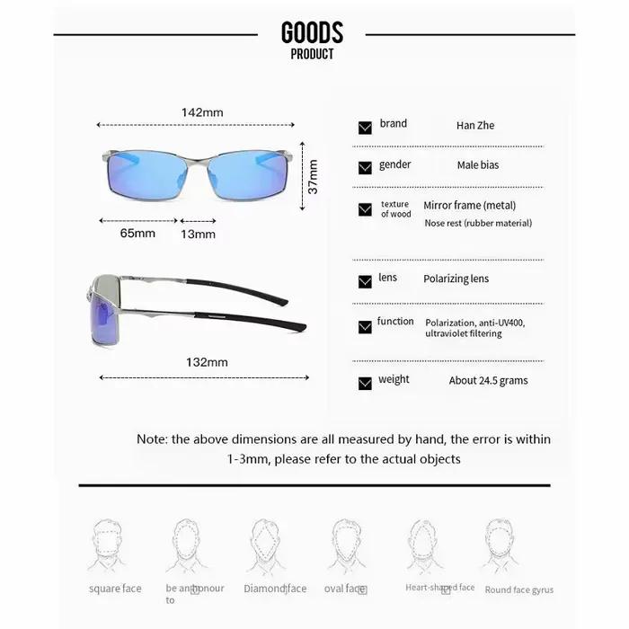 Lunettes de soleil polarisées à monture métallique rectangulaire pour hommes, marque de styliste, co