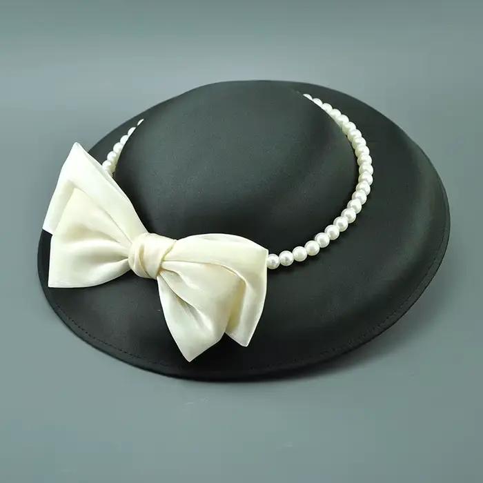 Chapeau de Mariage Style Français en Satin Grande Taille, Vintage, pour Cocktail, Banquet, Église, M