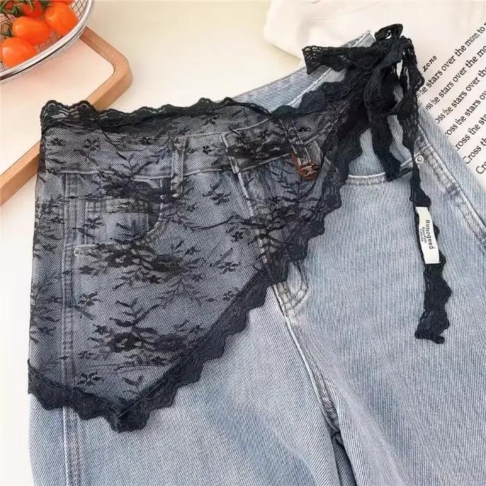 Écharpe bandana en dentelle à volants, convertible en foulard triangulaire, ceinture chaîne de taill