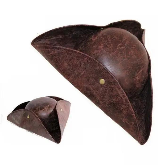 Chapeau Tricorn en cuir marron pour hommes et femmes, faux costume, chapeaux de cosplay, accessoires