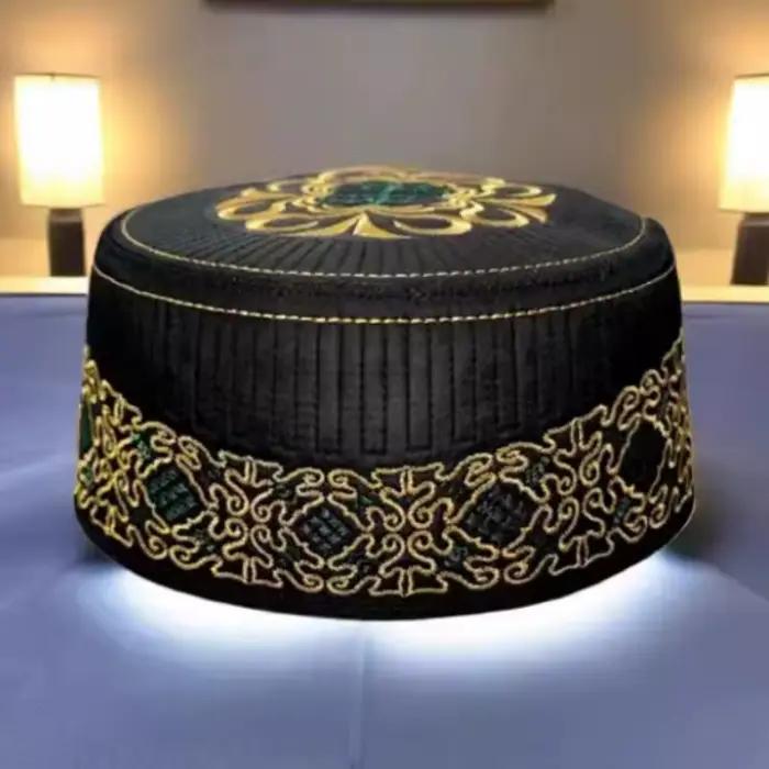 Chapeaux ethniques saoudiens brodés pour homme, à bord rond et dessus plat, casquette d'été pour hom