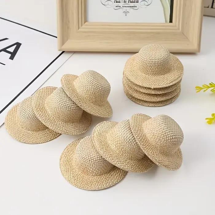 6 chapeaux en tissu beige, décorations faites à la main, chapeaux à motif imitation herbe, adaptés à