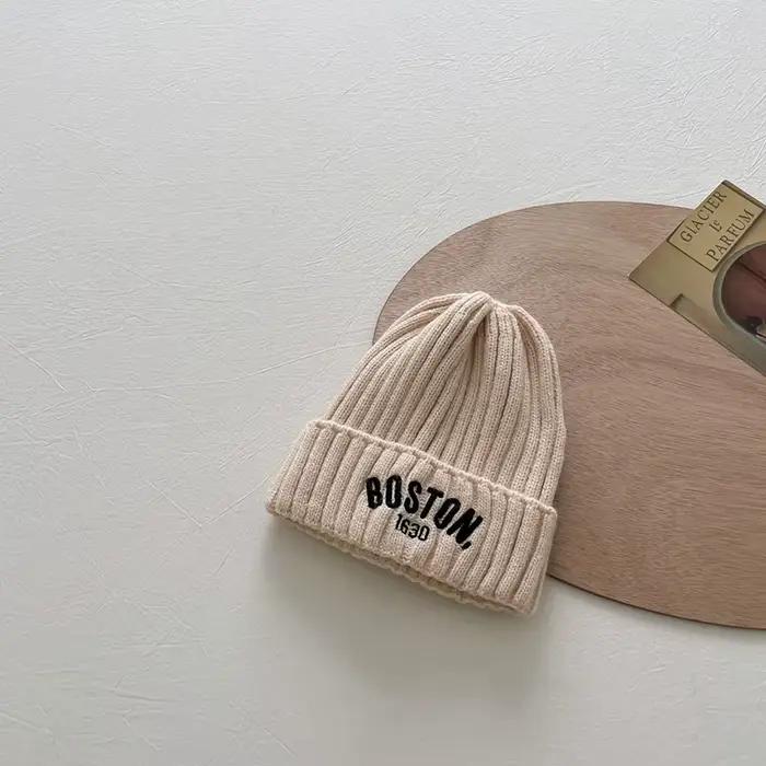 Bonnet en coton doux avec lettres brodées pour bébé, bonnet pour garçon et fille, bonnets chauds, do