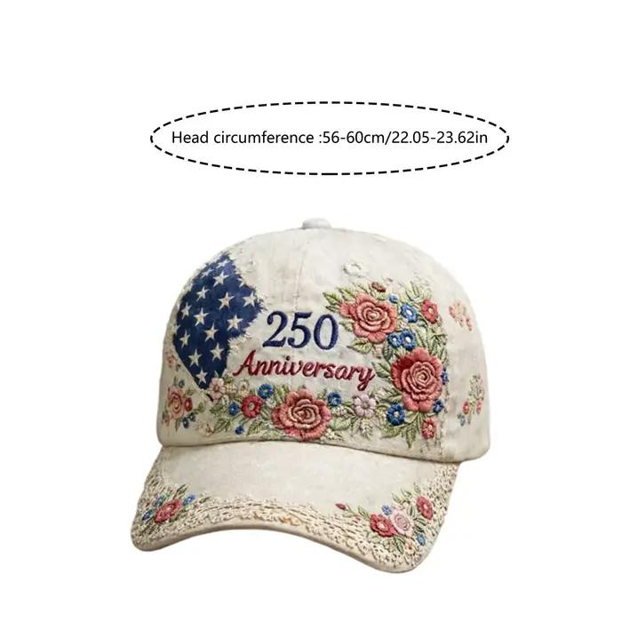 Casquette de baseball vintage à imprimé floral pour le 250e anniversaire des États-Unis, chapeau de soleil commémoratif pour hommes et femmes, multifonctionnel, tendance et décontracté pour toutes les occasions