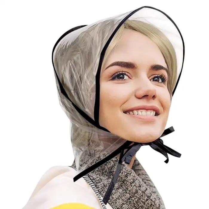 Chapeau de pluie transparent réutilisable pour femme avec visière