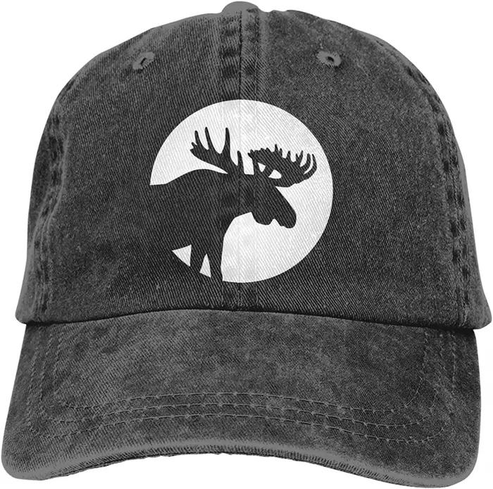 Casquette de baseball unisexe denim avec scène de lune et orignal, chapeau de papa, casquette de cow-boy pour homme et femme, polyvalente et résistante