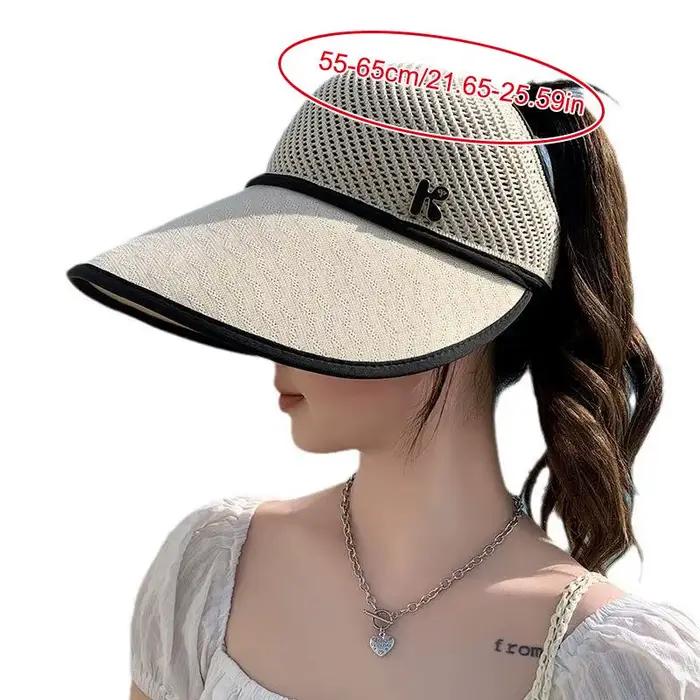 Chapeau de soleil d'été en paille avec visière large pour femmes, protection solaire, design tendance, activités extérieures, plage, randonnée, pique-nique
