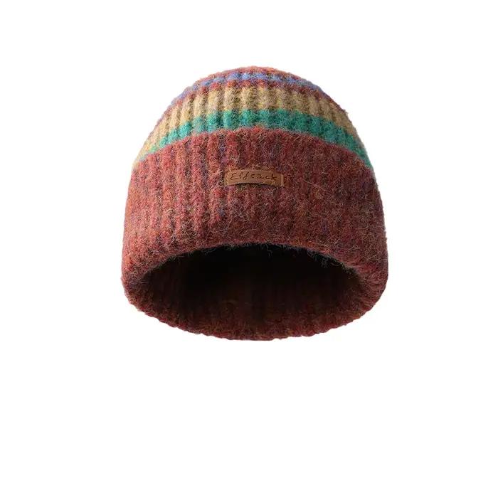 ELFSACK Bonnet en tricot chaud à rayures arc-en-ciel pour femme