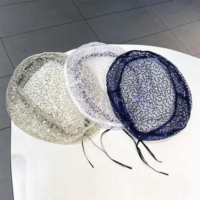 Baotou-Chapeau en Maille à Paillettes Fines pour Femme