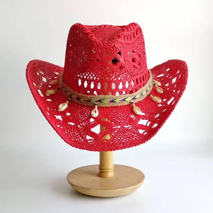 Chapeau de cowboy en paille ajouré fait main