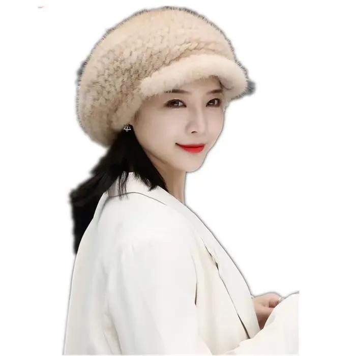 Chapeau tricoté en fourrure de vison pour femmes élégant et chaud pour l'hiver occassions extérieures et cadeaux