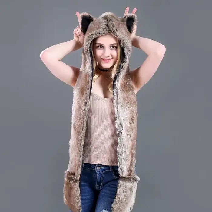 Chapeau à Capuche en Fausse Fourrure pour Homme et Femme