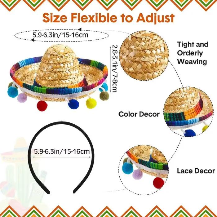 Nouveau bricolage mexicain Mini chapeau paille avec cerceau chapeaux drôles coiffure Performance accessoires anniversaire