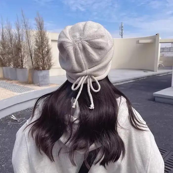 Baggy Slouchy bonnets femme hiver chaud tricoté Bonnet capuches chapeau femmes mode cordon pull chapeaux froids pour