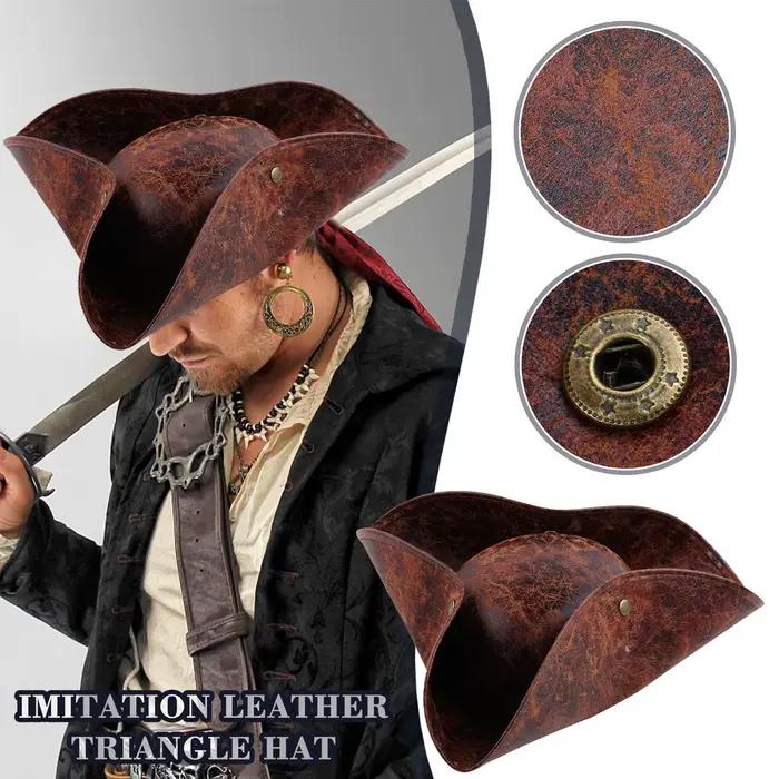 Chapeau Tricorn en cuir marron pour hommes et femmes