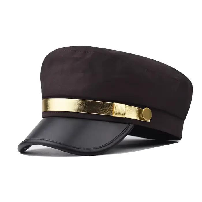Chapeau haut-de-forme plat en cuir à bords dorés pour hommes et femmes