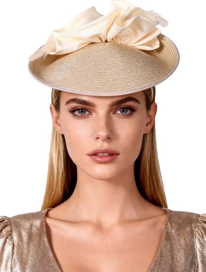 Casquette Derby FS élégante en paille Champagne avec plumes accessoire de luxe pour femmes occasions formelles cocktail thé fête style sport multifonction quatre saisons