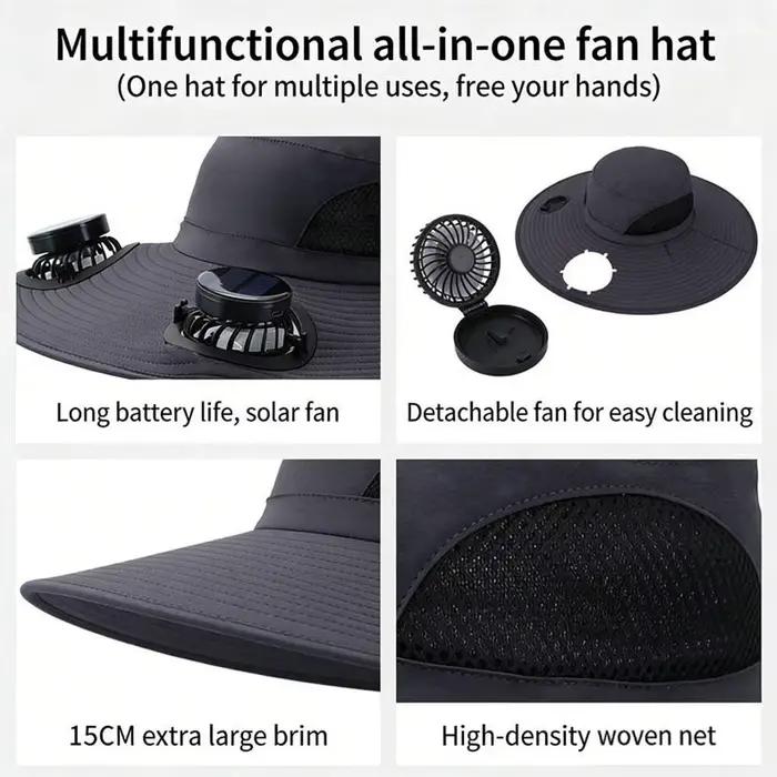 Casquette de baseball solaire à double ventilateur intégré pour hommes, polyester, solide, parfait pour la pêche et la randonnée