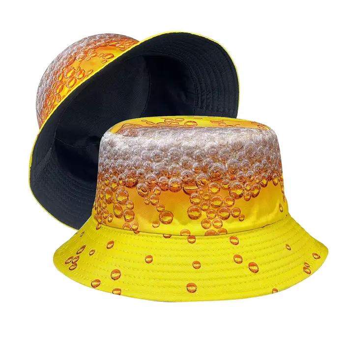 Chapeau seau à bulles de bière jaune, chapeau de soleil pour adultes, chapeau de peintre polyvalent, réversible et pliable, pour quatre saisons et occasions extérieures