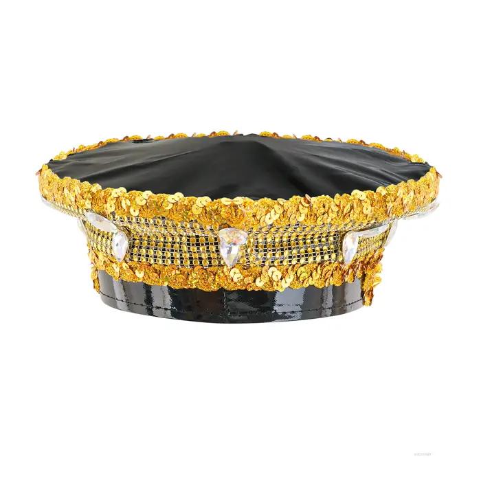 Chapeau de mariage en cuir argenté à paillettes et diamants