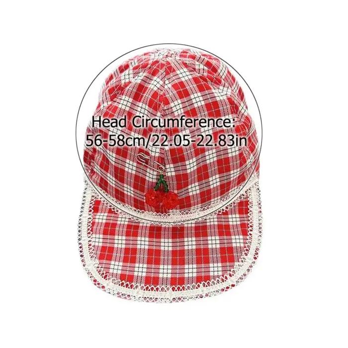Casquette de baseball créative en coton à motif écossais rouge pour filles et garçons motifs dentelle et broche cerise occasions sportives et festives