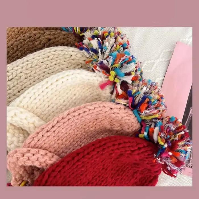 Chapeau tressé torsadé à pompon coloré pour hommes et femmes