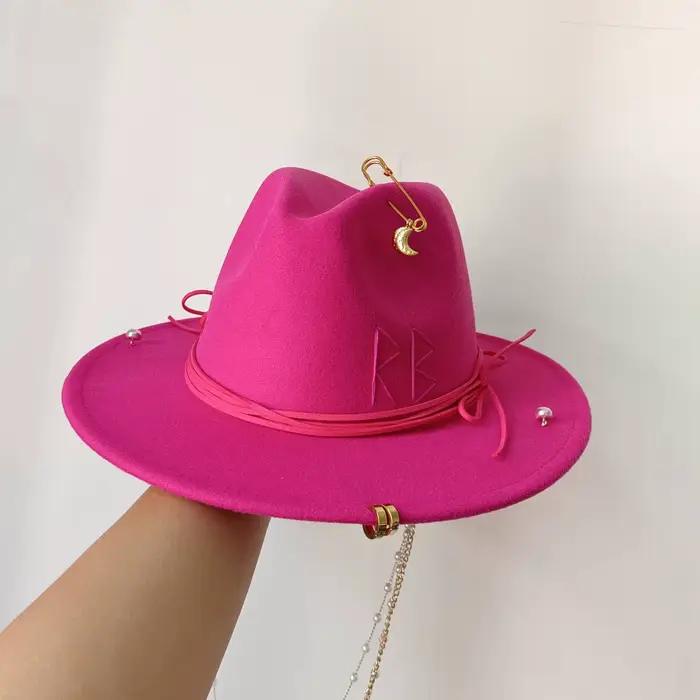 Chapeau Fedora Punk chaîne de perles bricolage Rose rouge soutient divers chapeaux personnalisés nouveaux