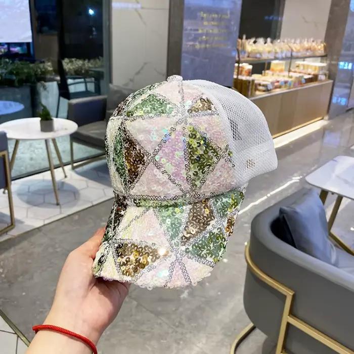 Casquette de baseball en maille respirante à paillettes colorées pour hommes et femmes de voyage
