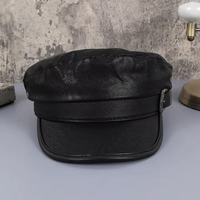 Chapeau marine décoré de flèche en cuir PU noir