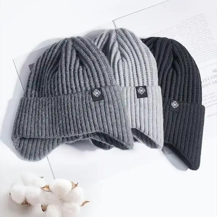 Hommes hiver tricoté chapeau en peluche chaleur casquette à visière en plein air cache-oreilles décontracté mode fausse fourrure doublé Bomber chapeaux cyclisme Protection des oreilles
