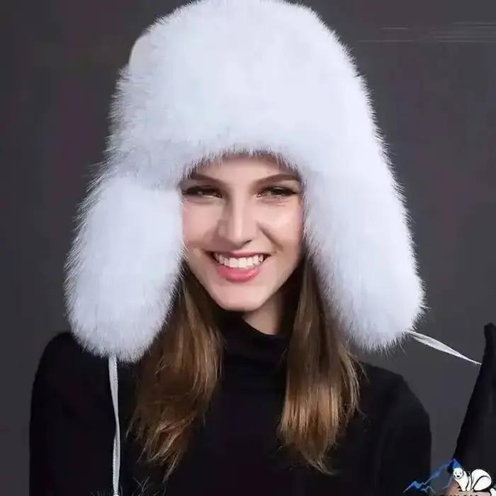 Chapeau d'hiver en fourrure de renard pour femme