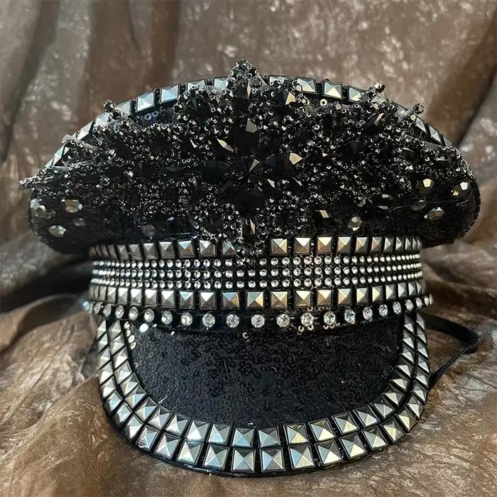 AP Steampunk femmes chapeau militaire noir paillettes mariage mariée
