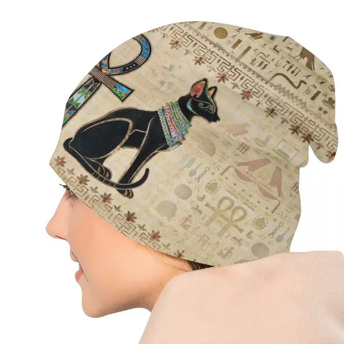 Personnalisé chats égyptiens et Ankh croix Bonnet chapeaux Hip Hop tricot chapeau hommes femmes chaud hiver ancien egypte Skullies bonnets casquettes