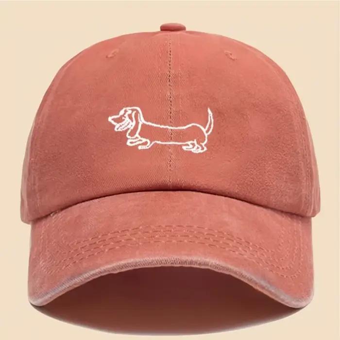 Casquette de baseball vintage délavée unisexe avec broderie adorable de teckel textile noir décontracté pour quatre saisons occasions extérieures