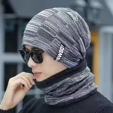 Cache-cou tricoté chapeau écharpe ensemble fourrure laine doublure épais chaud tricot bonnets cagoule