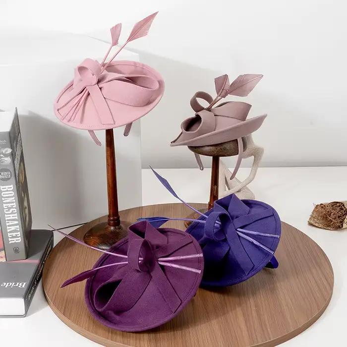 Chapeau de spectacle en laine pour femmes, design solide, fédra chic, idéal pour mariages, cocktails et autres cérémonies formelles