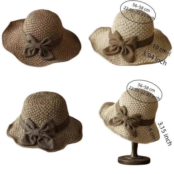 Chapeau de paille vintage à large bord avec nœud