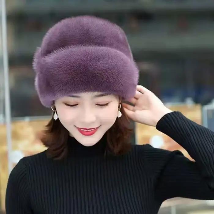 Chapeau épais en fausse fourrure de lapin pour femme